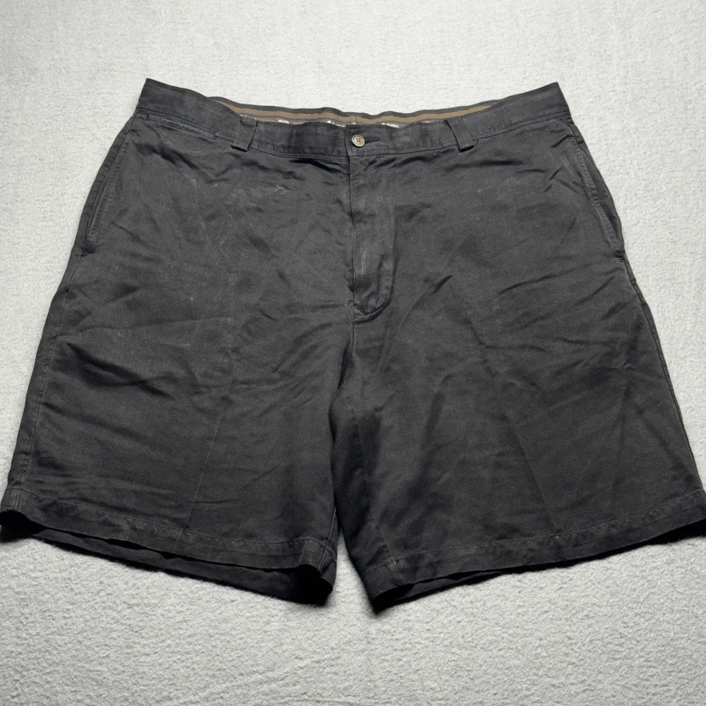 Tommy Bahama Relax Mens 38 Black 100% Silk Chino Shorts Luxury Tropical Casual